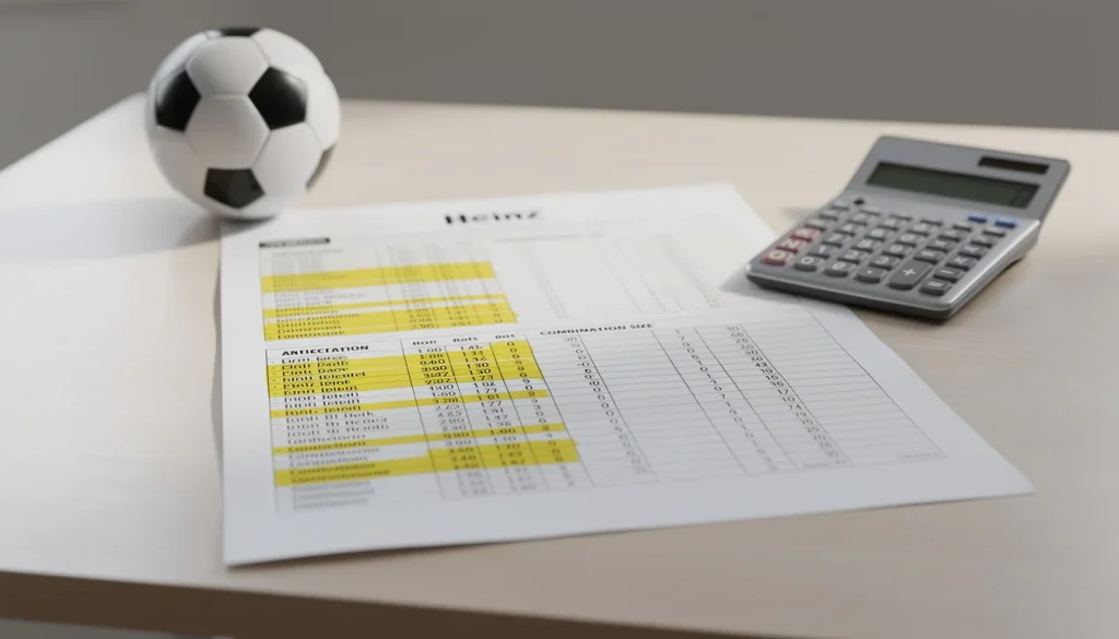 Sistemi di scommesse calcio Heinz Trixie Patent con combinazioni e calcoli